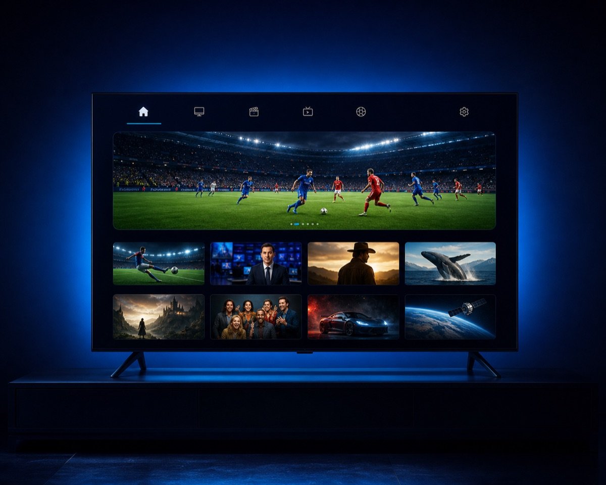 Pro IPTV auf einem Fernseher mit Live-Sport, Filmen und Serien